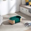 Scandinavian style Elevated Dog Bed Pet Sofa With Solid Wood legs and Bent Wood Back, Natural oak wood, Velvet Cushion,Small Size